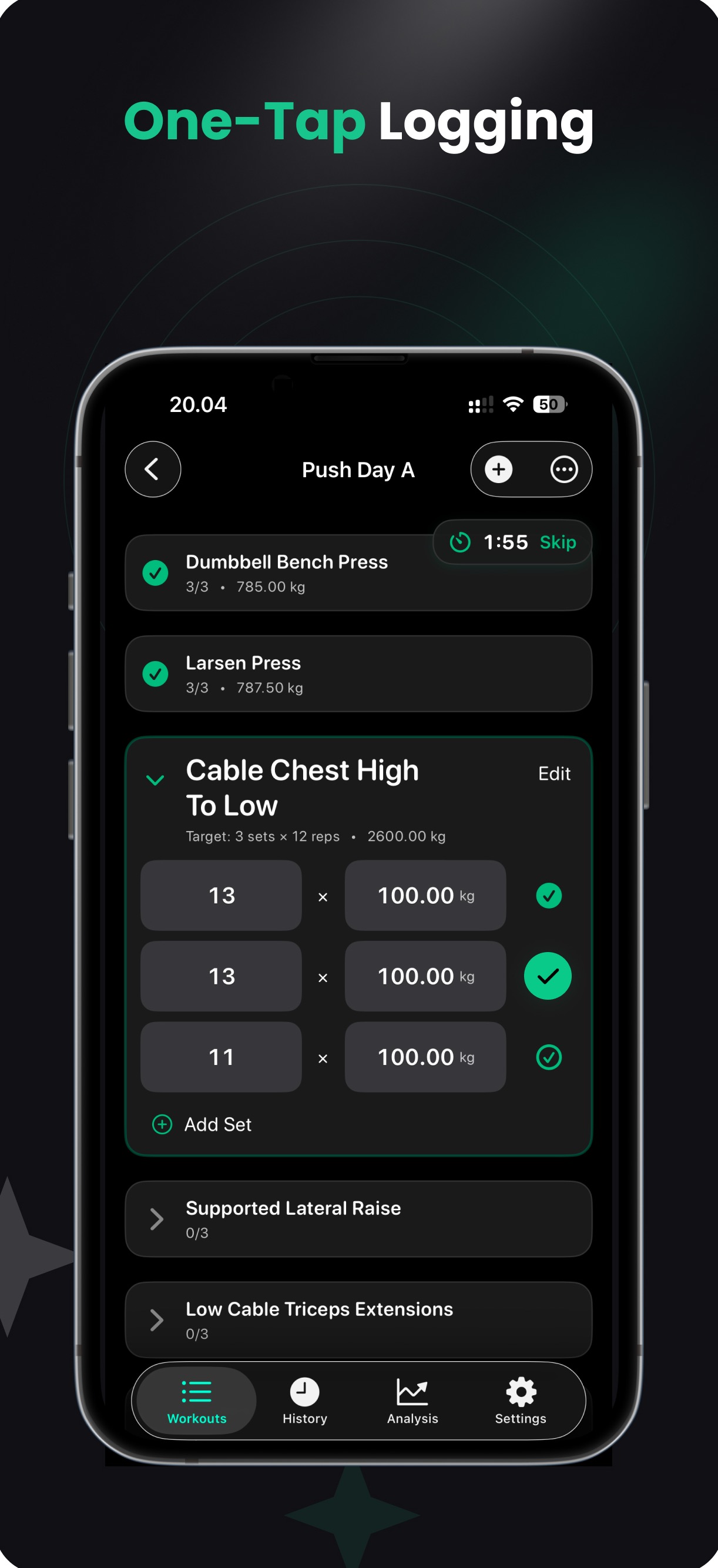 One-tap set logging in Straight Set